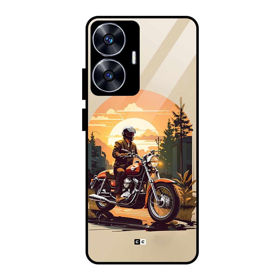 Vintage Bike Art Glass Back Case for realme C55