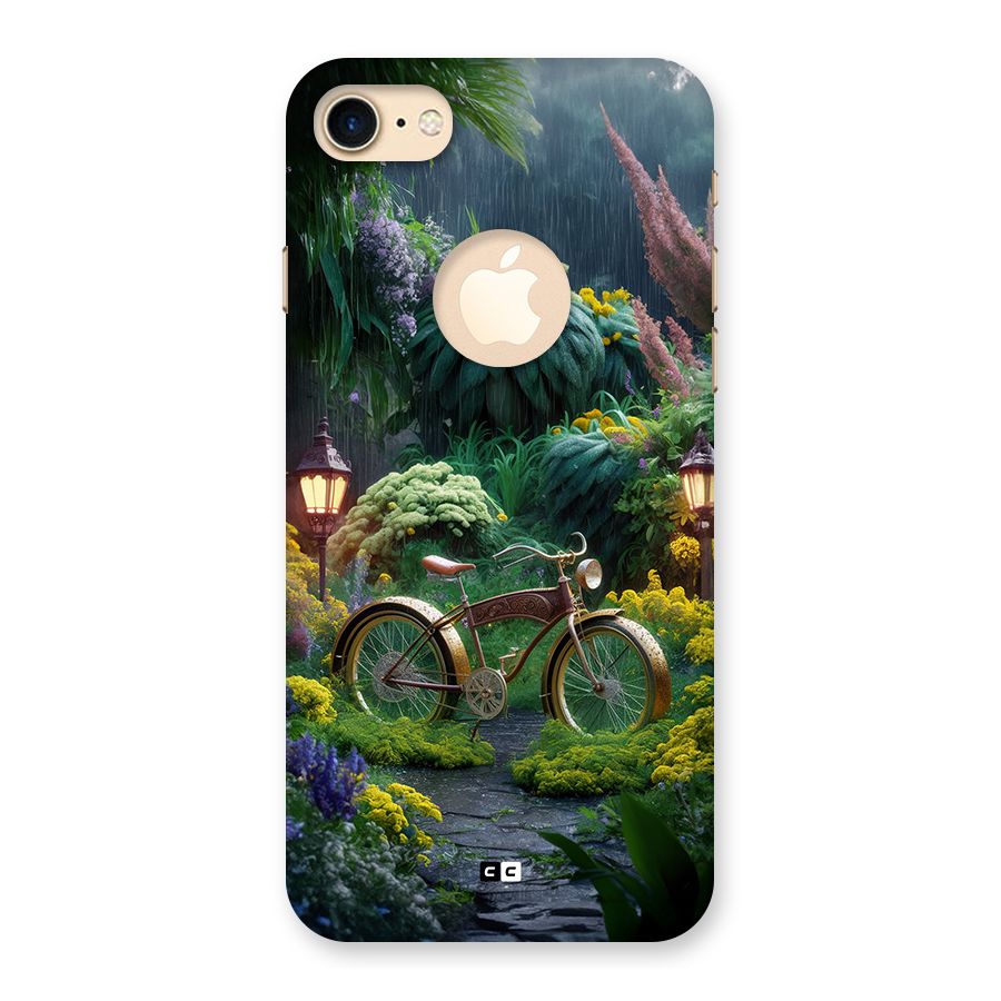 Vintage Cycle In Garden Back Case for iPhone 7 Logo Cut