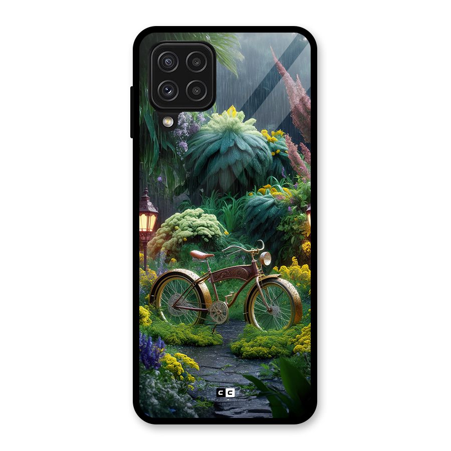 Vintage Cycle In Garden Glass Back Case for Galaxy A22 4G