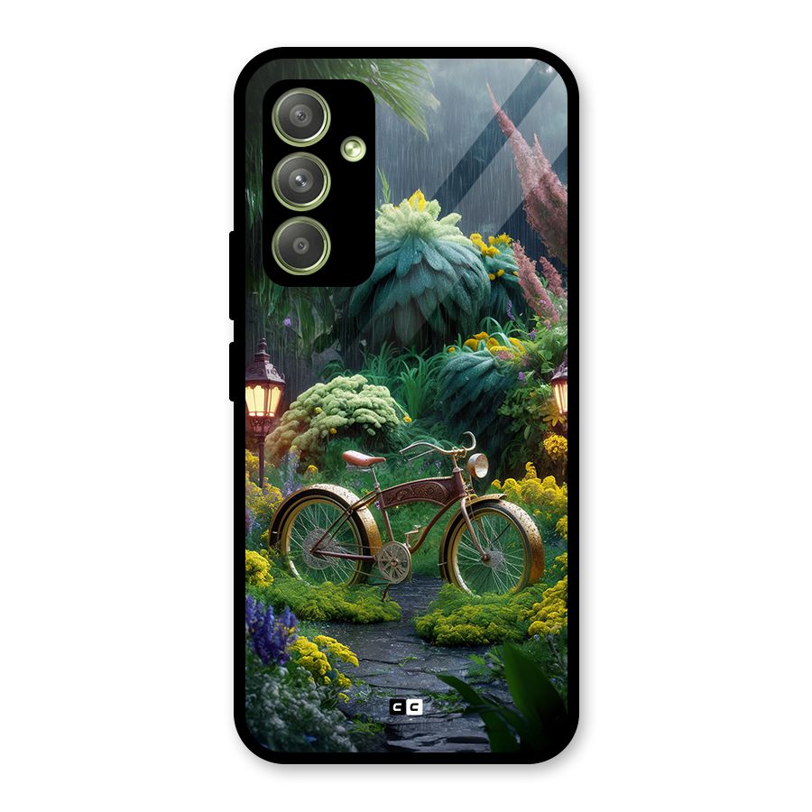 Vintage Cycle In Garden Glass Back Case for Galaxy A54