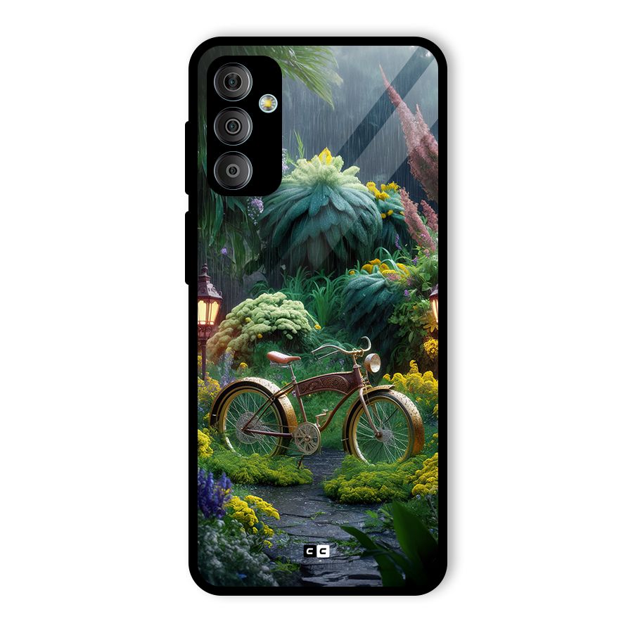 Vintage Cycle In Garden Glass Back Case for Galaxy F23
