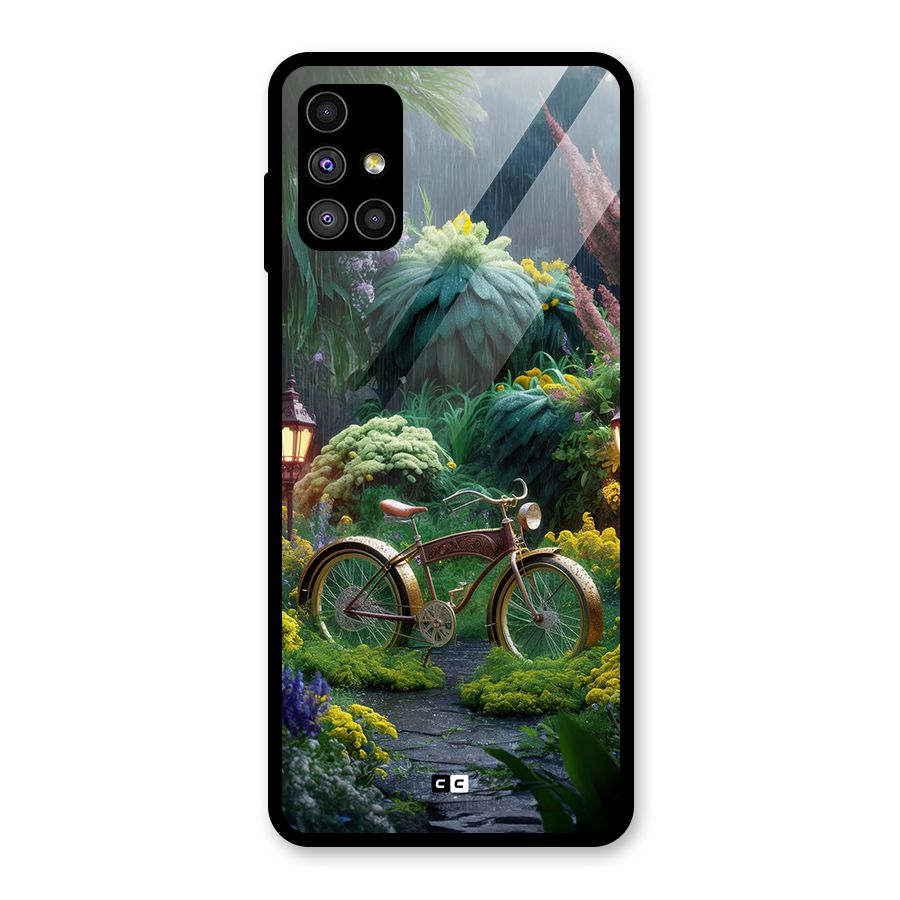 Vintage Cycle In Garden Glass Back Case for Galaxy M51