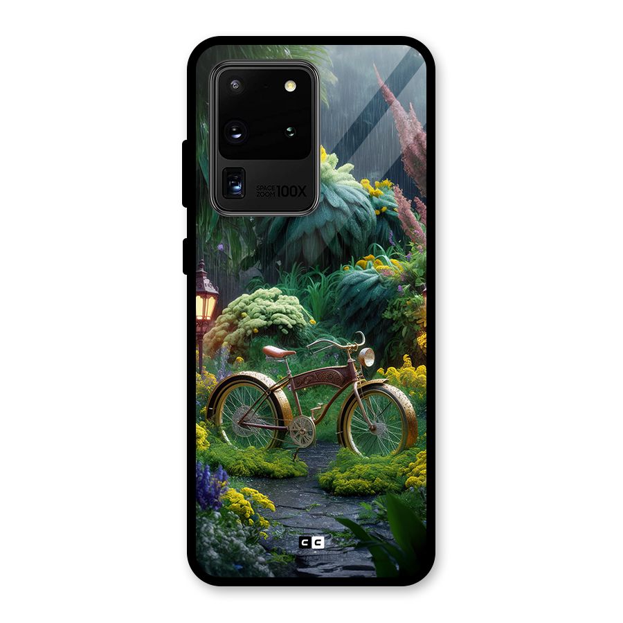 Vintage Cycle In Garden Glass Back Case for Galaxy S20 Ultra