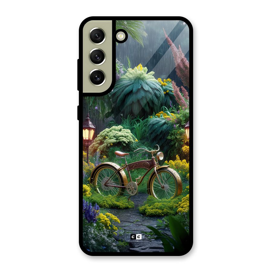 Vintage Cycle In Garden Glass Back Case for Galaxy S21 FE 5G