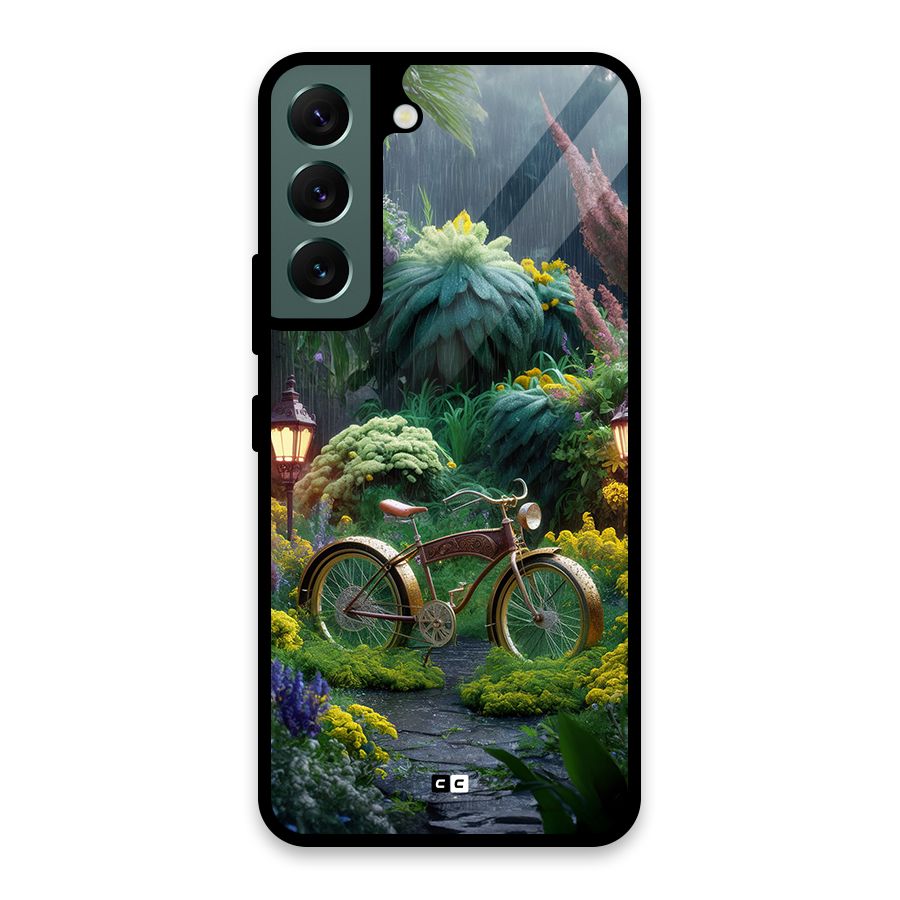 Vintage Cycle In Garden Glass Back Case for Galaxy S22 5G