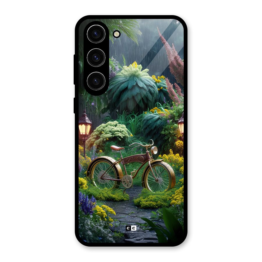 Vintage Cycle In Garden Glass Back Case for Galaxy S23 Plus
