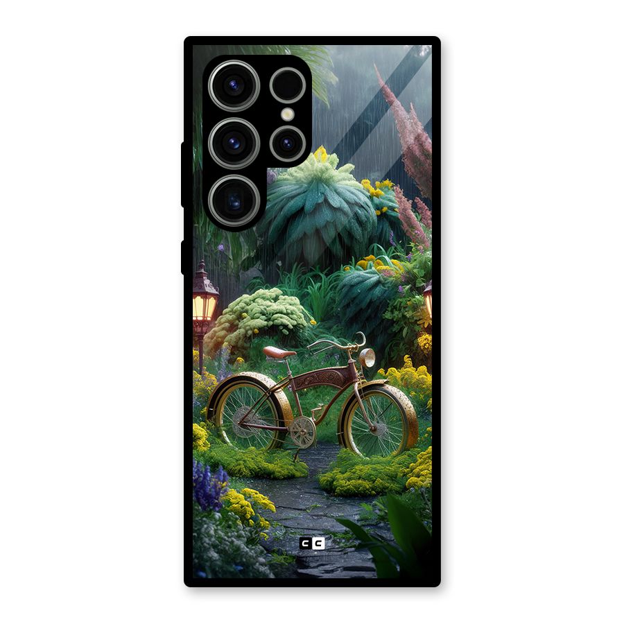 Vintage Cycle In Garden Glass Back Case for Galaxy S23 Ultra