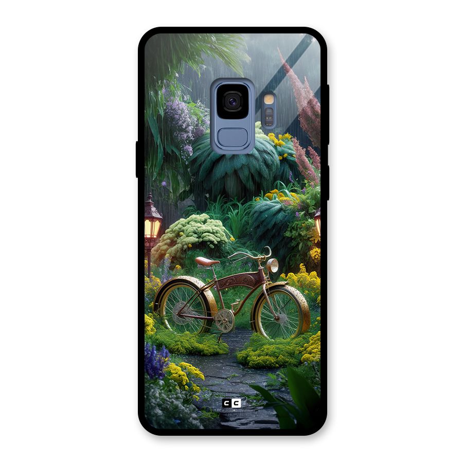 Vintage Cycle In Garden Glass Back Case for Galaxy S9