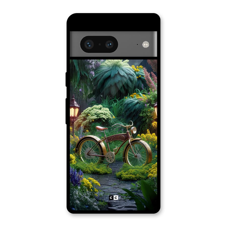 Vintage Cycle In Garden Glass Back Case for Google Pixel 7