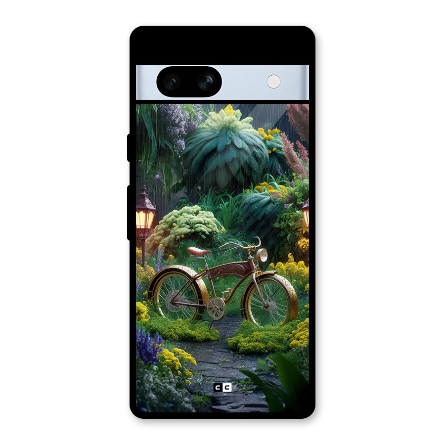 Vintage Cycle In Garden Glass Back Case for Google Pixel 7a