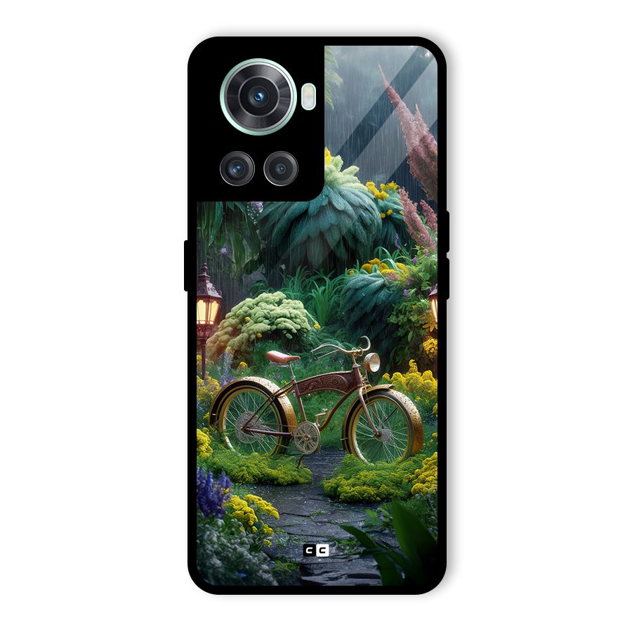 Vintage Cycle In Garden Glass Back Case for OnePlus 10R