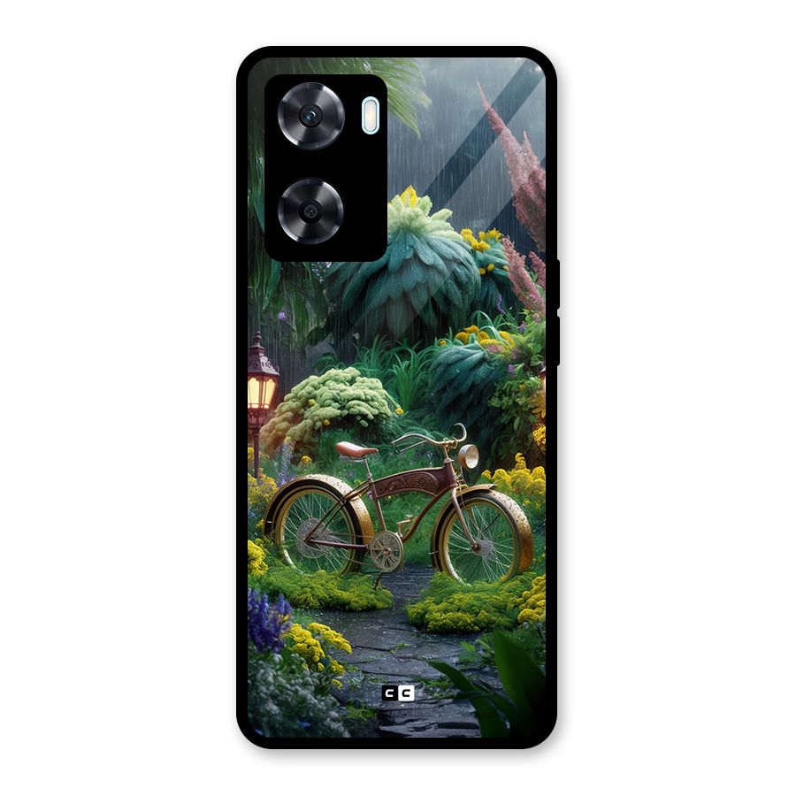 Vintage Cycle In Garden Glass Back Case for Oppo A77s