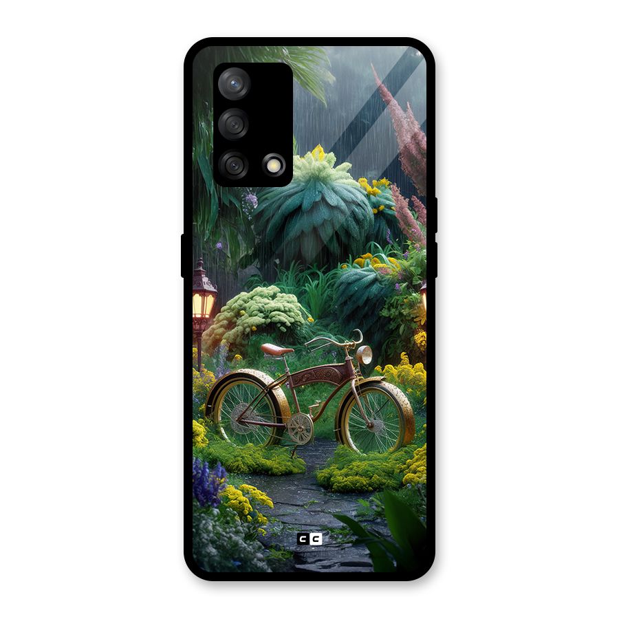 Vintage Cycle In Garden Glass Back Case for Oppo F19
