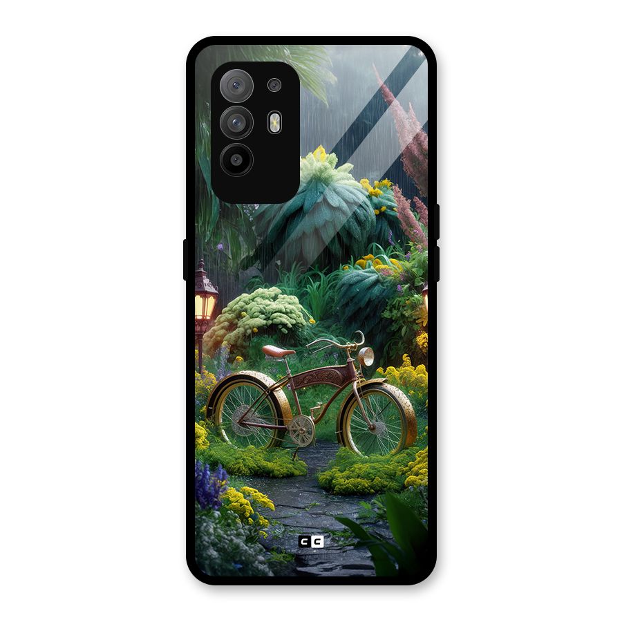 Vintage Cycle In Garden Glass Back Case for Oppo F19 Pro Plus 5G