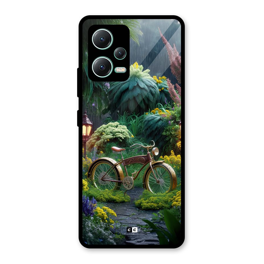 Vintage Cycle In Garden Glass Back Case for Redmi Note 12 5G