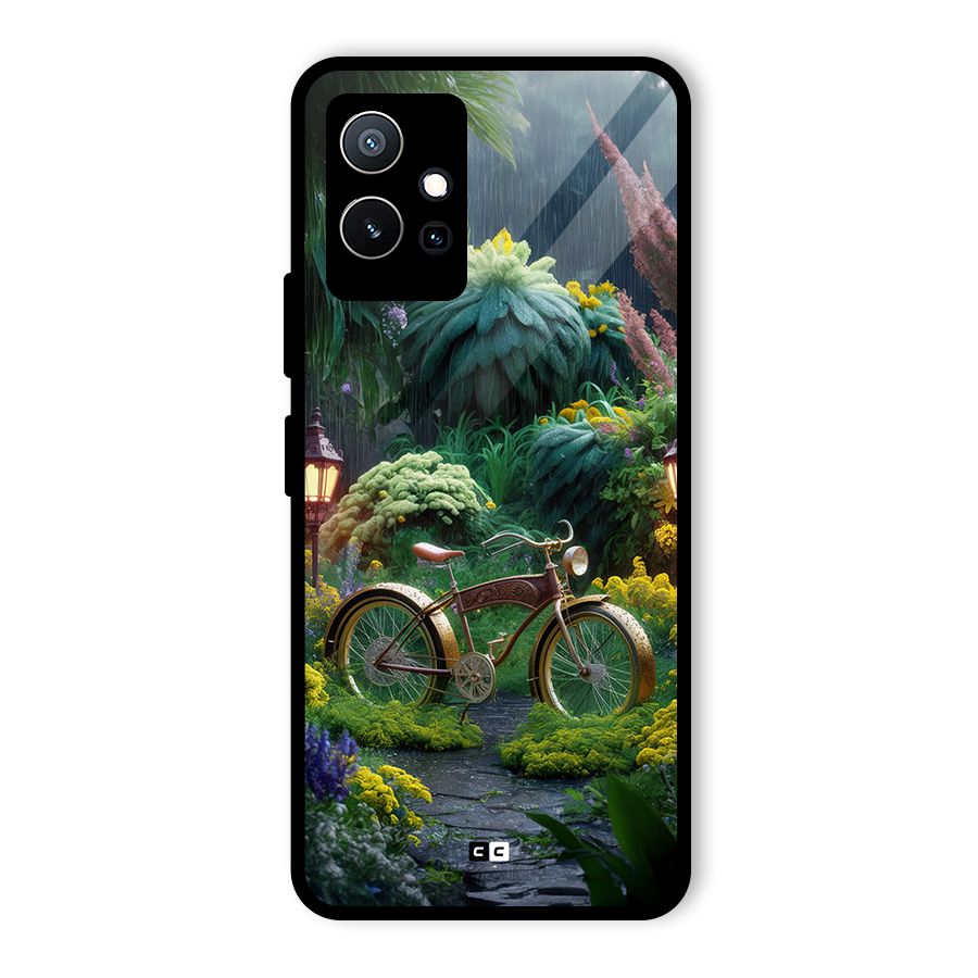 Vintage Cycle In Garden Glass Back Case for Vivo T1 5G