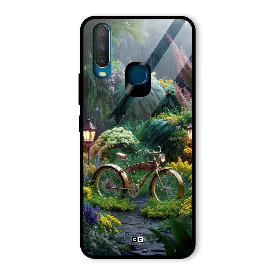 Vintage Cycle In Garden Glass Back Case for Vivo U10