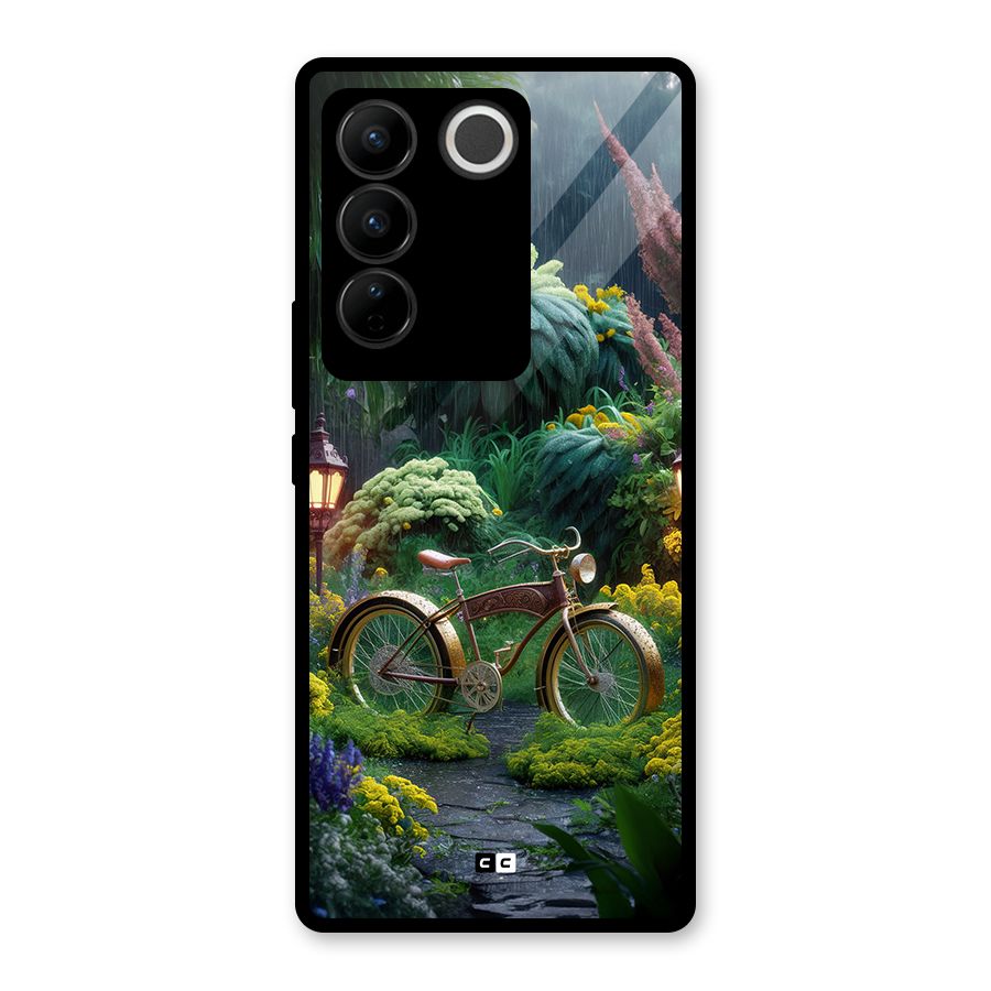 Vintage Cycle In Garden Glass Back Case for Vivo V27