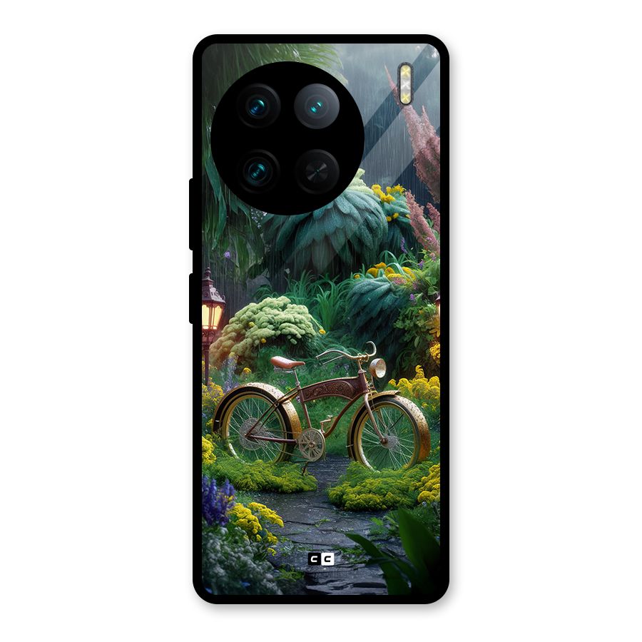 Vintage Cycle In Garden Glass Back Case for Vivo X90 Pro