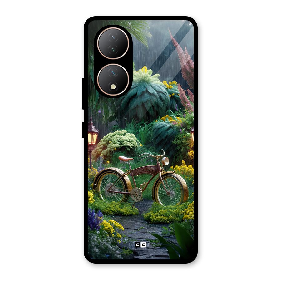 Vintage Cycle In Garden Glass Back Case for Vivo Y100A