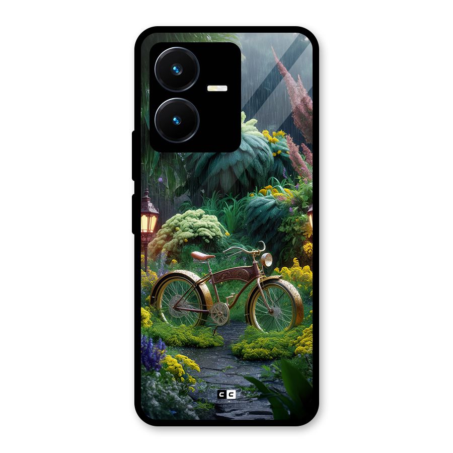 Vintage Cycle In Garden Glass Back Case for Vivo Y22