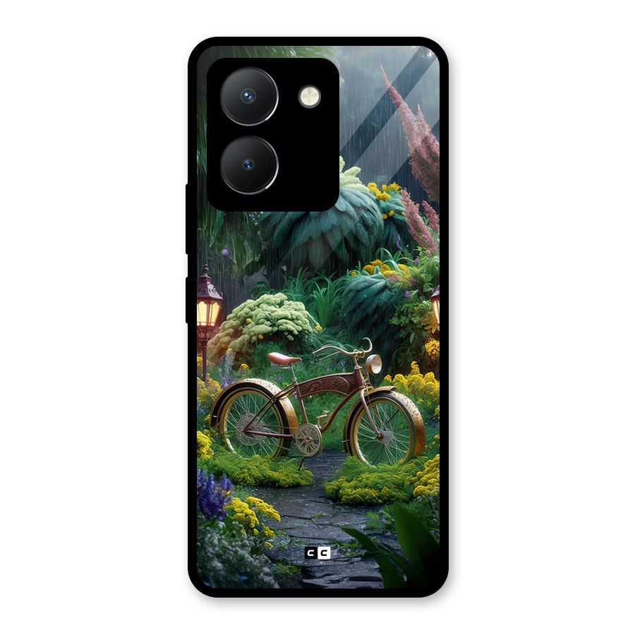 Vintage Cycle In Garden Glass Back Case for Vivo Y36
