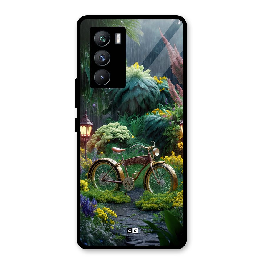 Vintage Cycle In Garden Glass Back Case for Vivo iQOO 9 SE