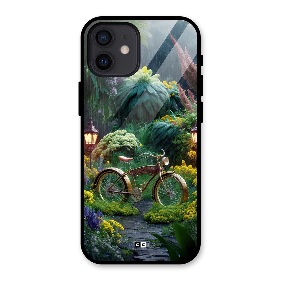 Vintage Cycle In Garden Glass Back Case for iPhone 12