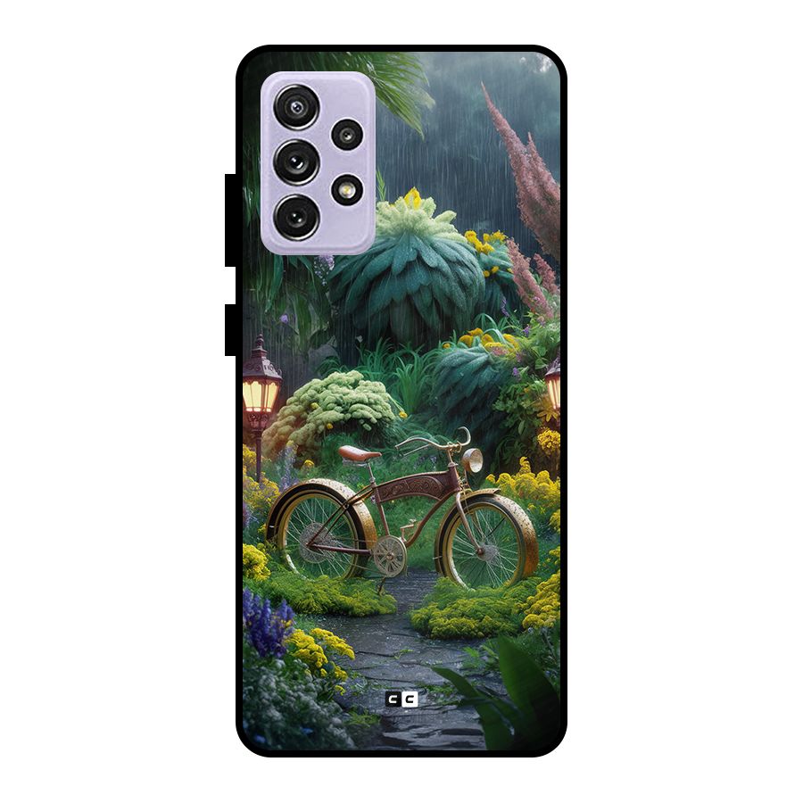 Vintage Cycle In Garden Metal Back Case for Galaxy A72