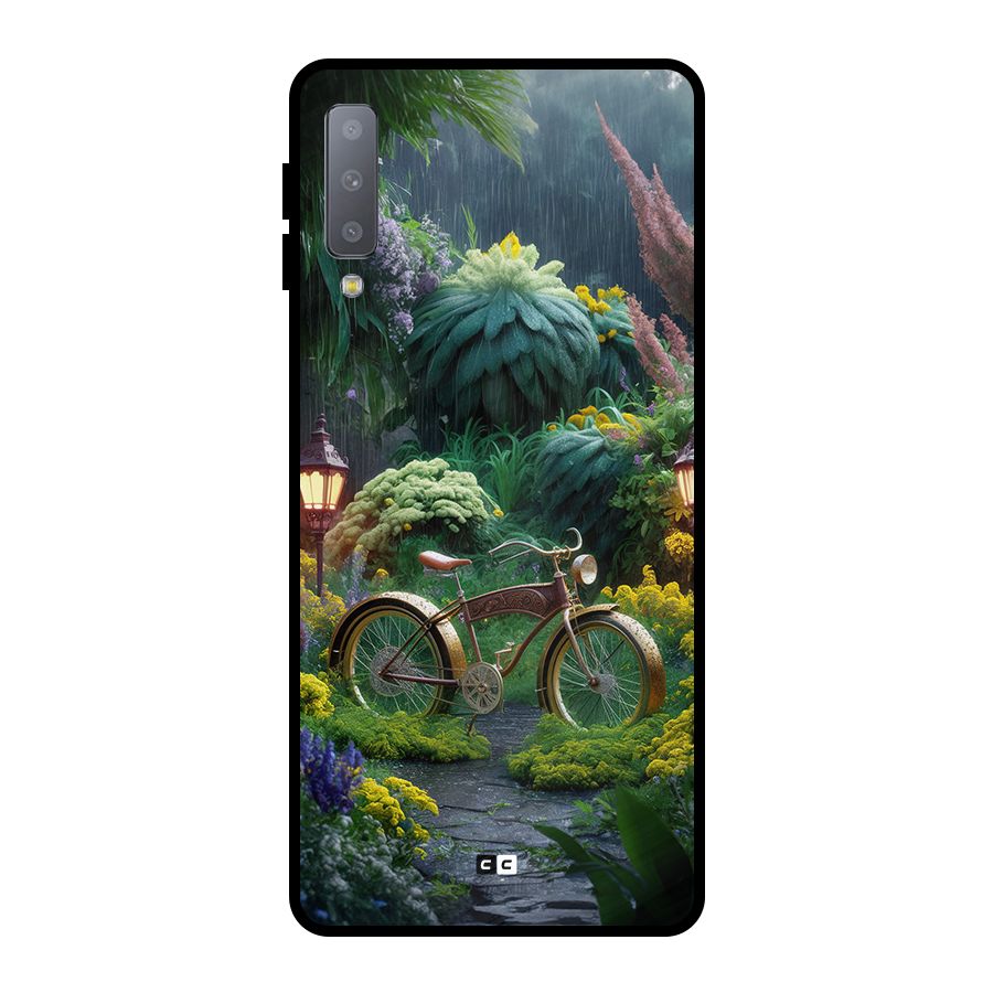 Vintage Cycle In Garden Metal Back Case for Galaxy A7 (2018)