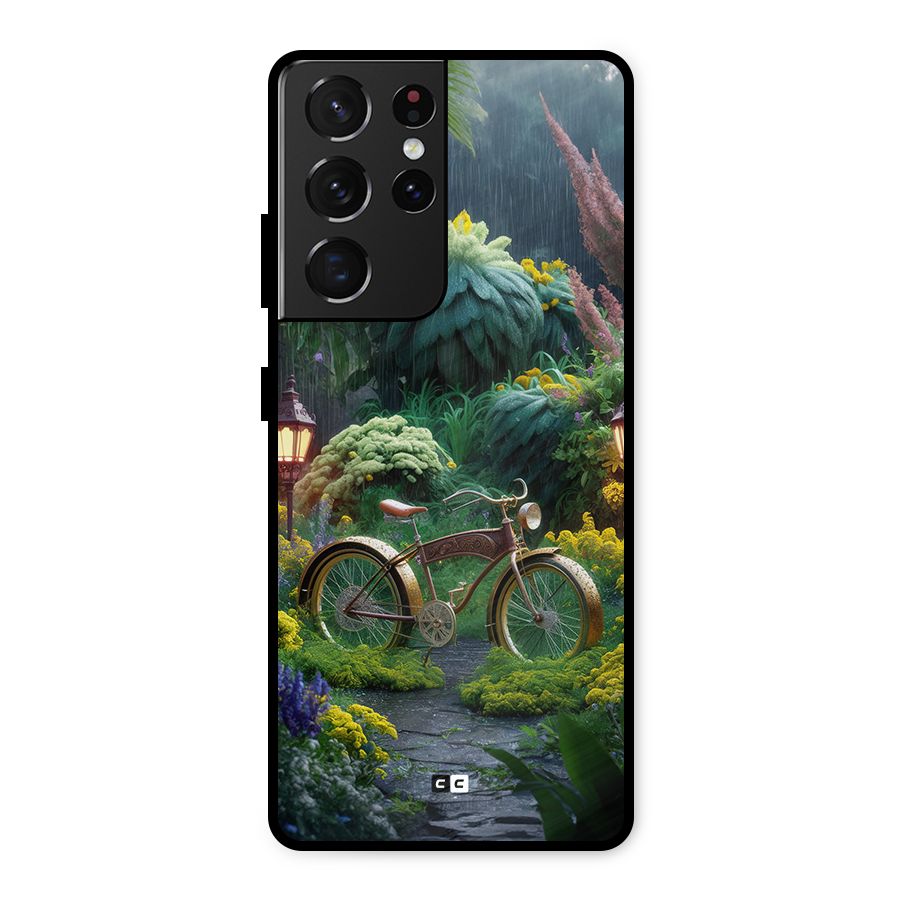 Vintage Cycle In Garden Metal Back Case for Galaxy S21 Ultra 5G