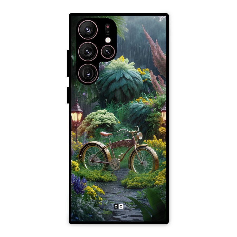 Vintage Cycle In Garden Metal Back Case for Galaxy S22 Ultra 5G