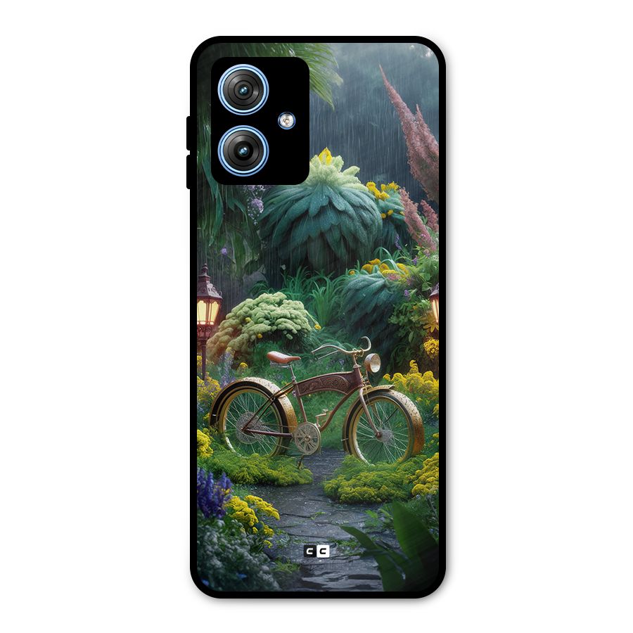 Vintage Cycle In Garden Metal Back Case for Moto G54