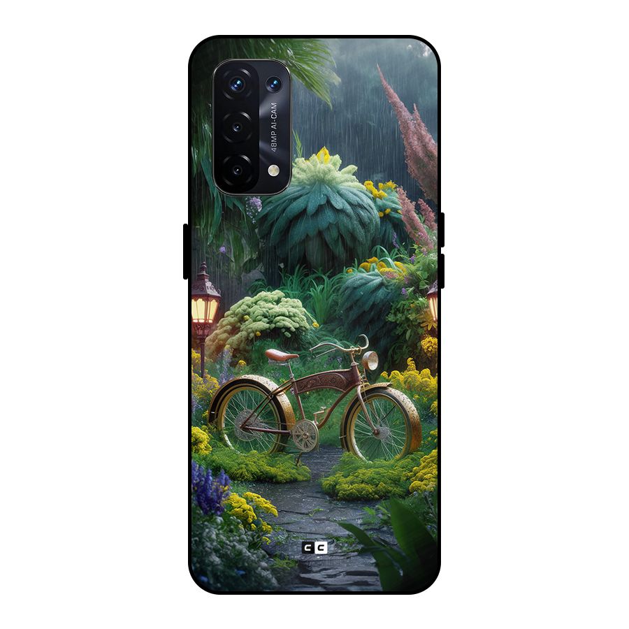 Vintage Cycle In Garden Metal Back Case for Oppo A74 5G