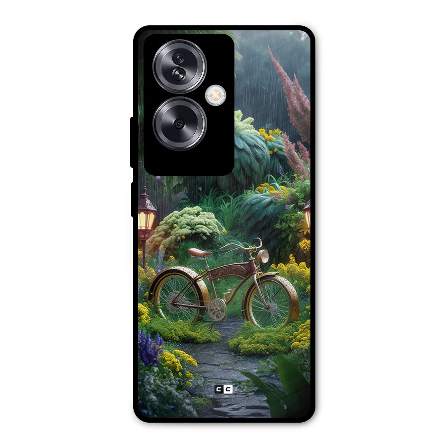 Vintage Cycle In Garden Metal Back Case for Oppo A79 5G