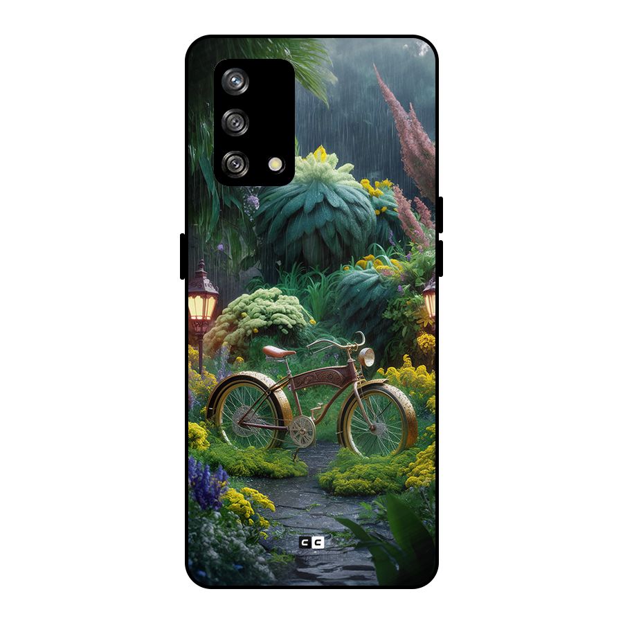 Vintage Cycle In Garden Metal Back Case for Oppo F19s