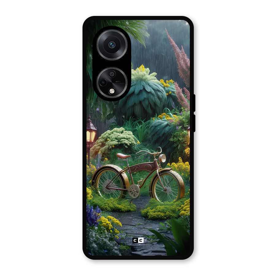 Vintage Cycle In Garden Metal Back Case for Oppo F23