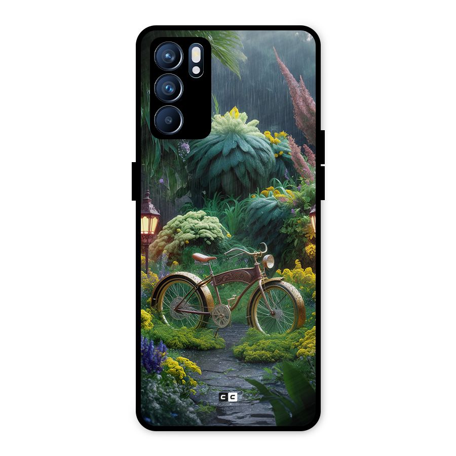 Vintage Cycle In Garden Metal Back Case for Oppo Reno6 5G