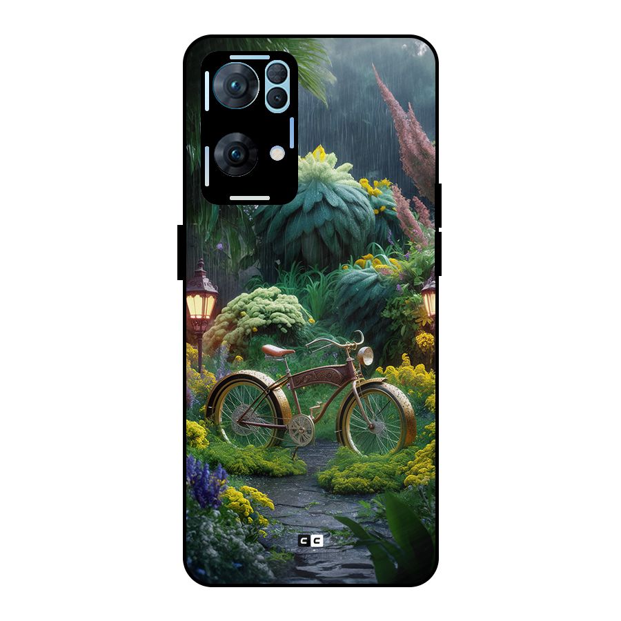 Vintage Cycle In Garden Metal Back Case for Oppo Reno7 Pro 5G