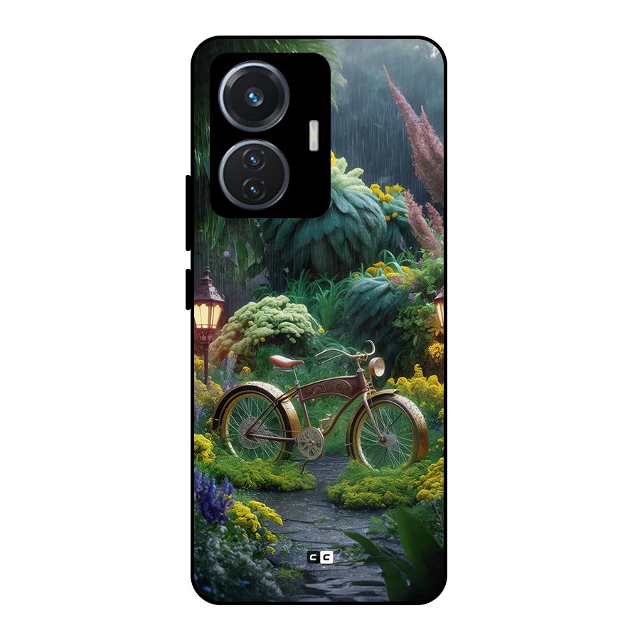 Vintage Cycle In Garden Metal Back Case for Vivo T1 44W