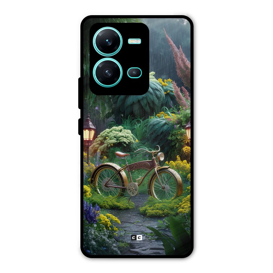 Vintage Cycle In Garden Metal Back Case for Vivo V25