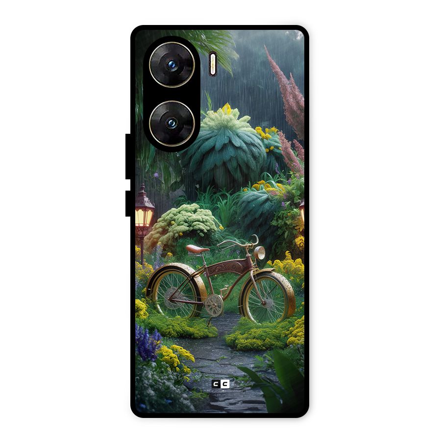 Vintage Cycle In Garden Metal Back Case for Vivo V29e