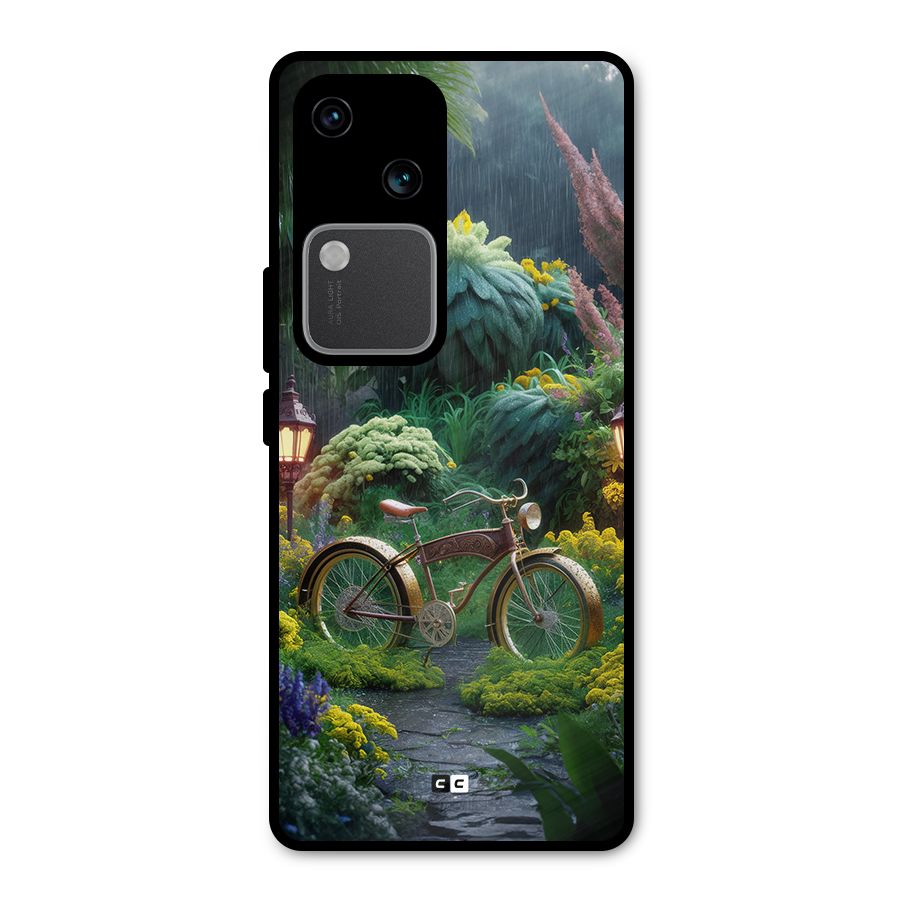 Vintage Cycle In Garden Metal Back Case for Vivo V30