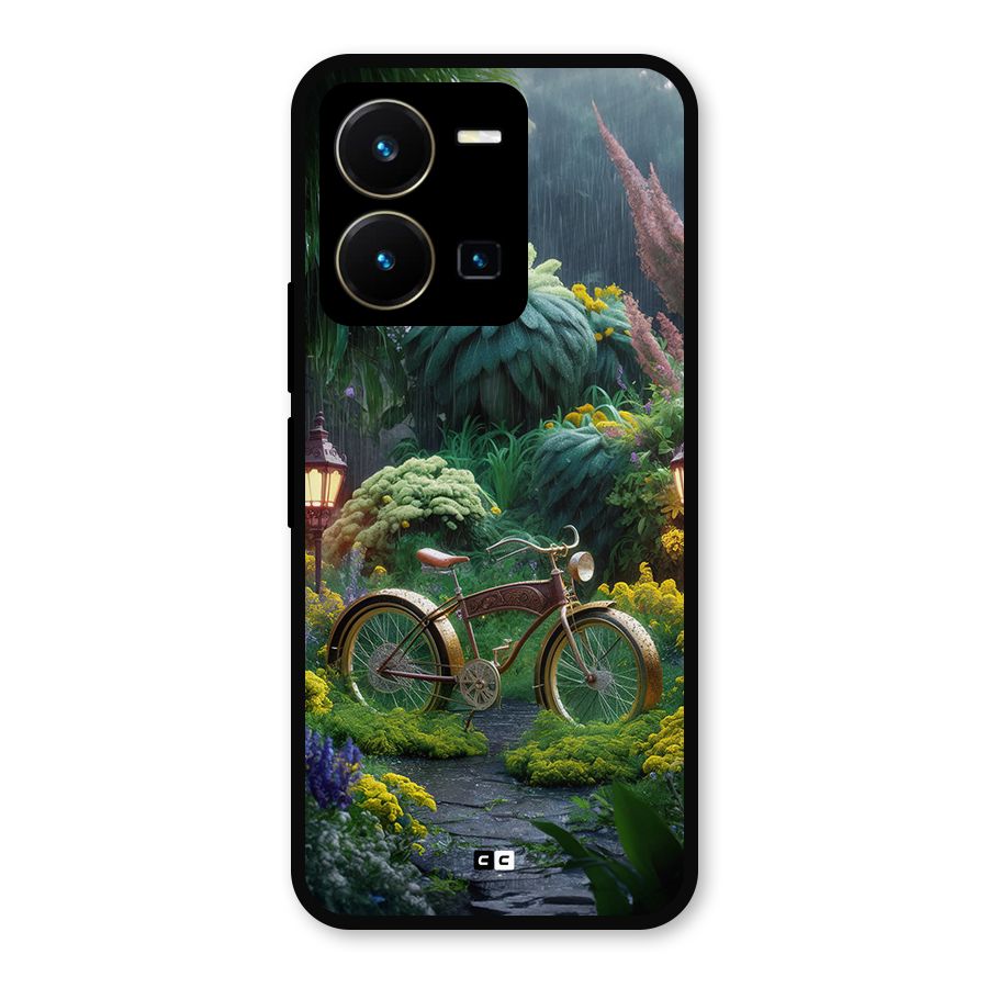 Vintage Cycle In Garden Metal Back Case for Vivo Y35