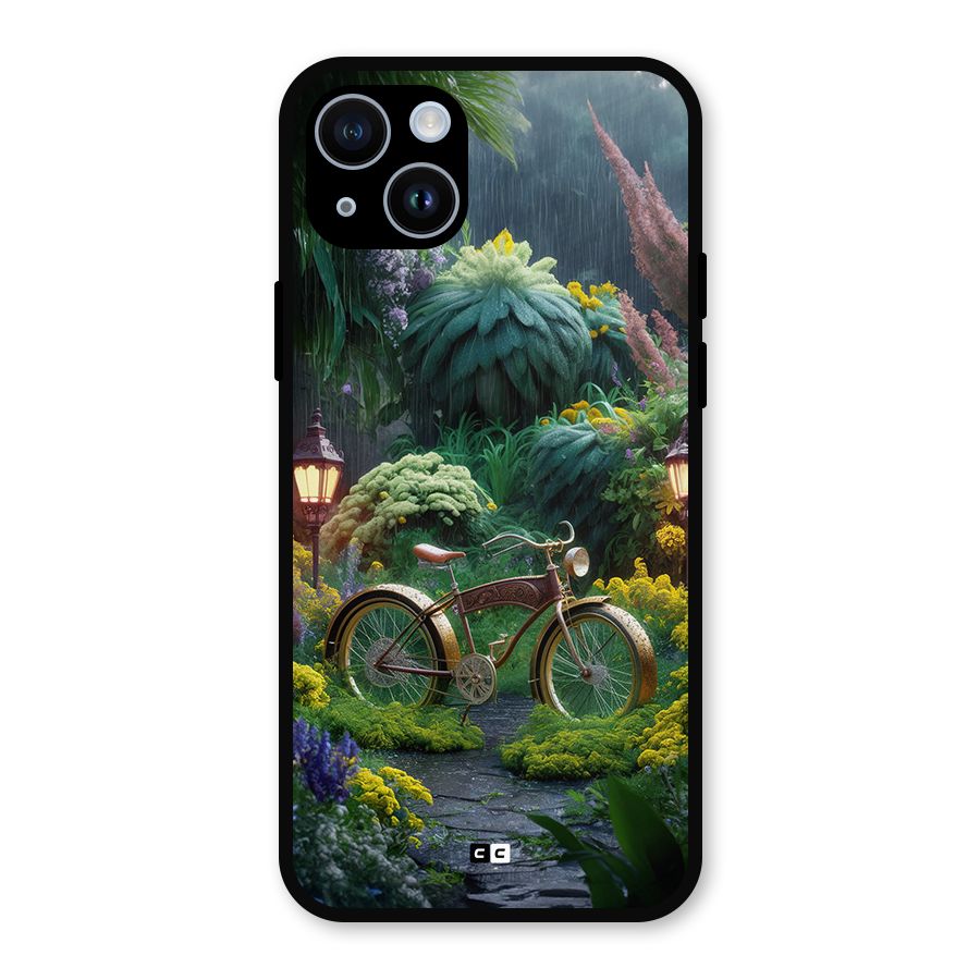 Vintage Cycle In Garden Metal Back Case for iPhone 14
