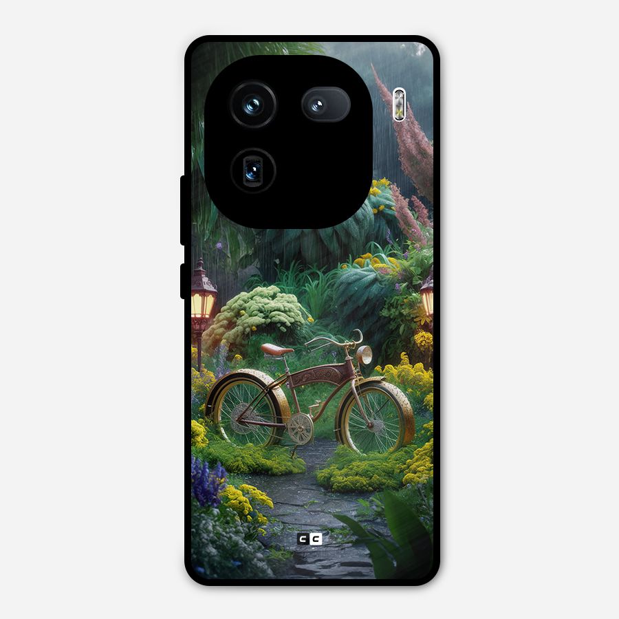 Vintage Cycle In Garden Metal Back Case for iQOO 12
