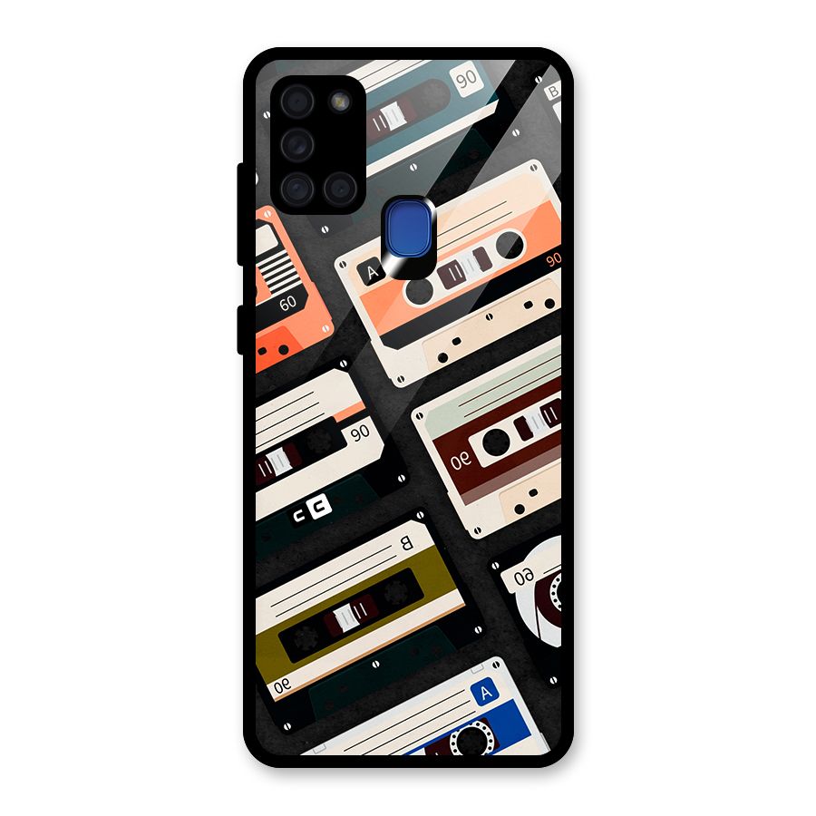 Vintage Retro Cassettes Glass Back Case for Galaxy A21s
