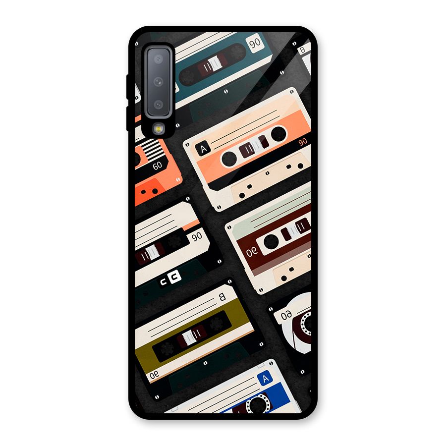 Vintage Retro Cassettes Glass Back Case for Galaxy A7 (2018)