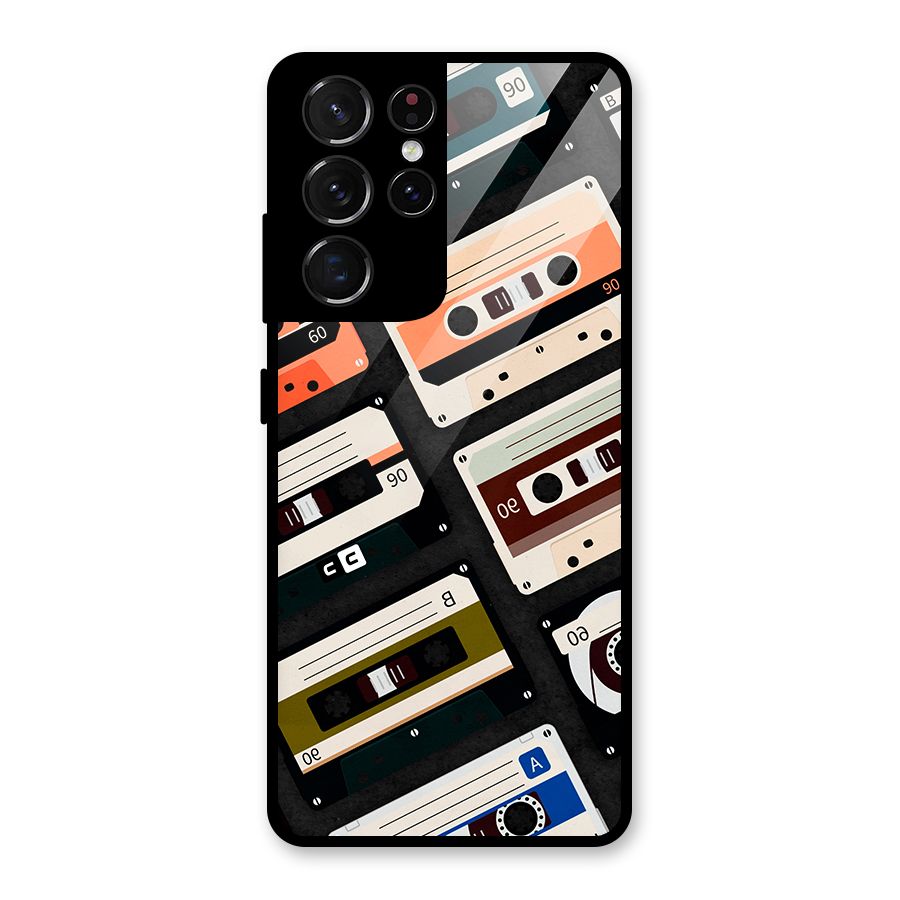 Vintage Retro Cassettes Glass Back Case for Galaxy S21 Ultra 5G
