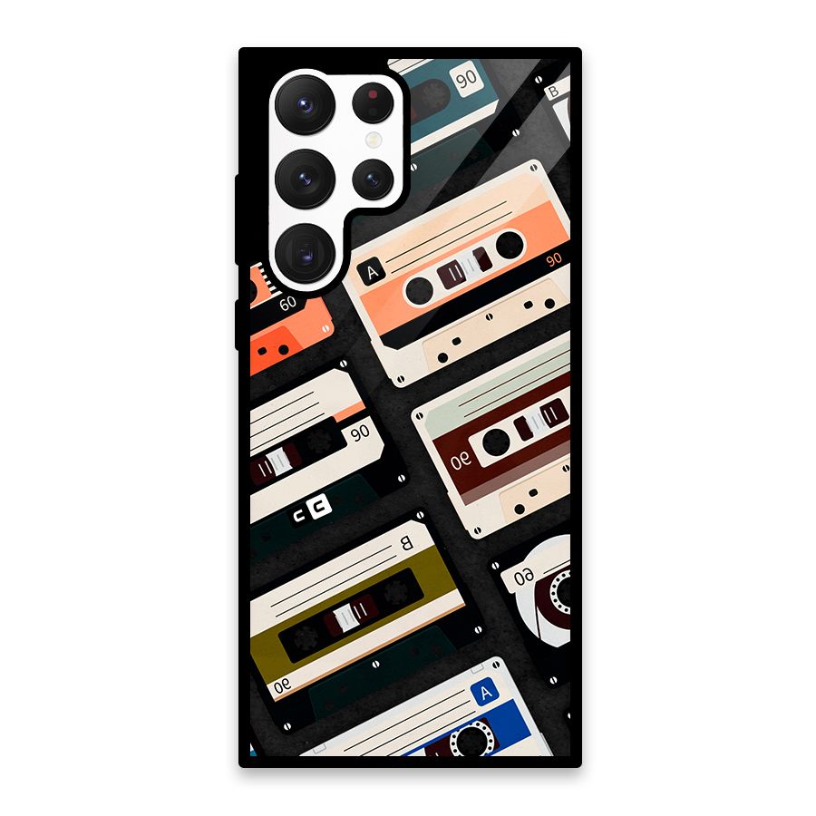 Vintage Retro Cassettes Glass Back Case for Galaxy S22 Ultra 5G